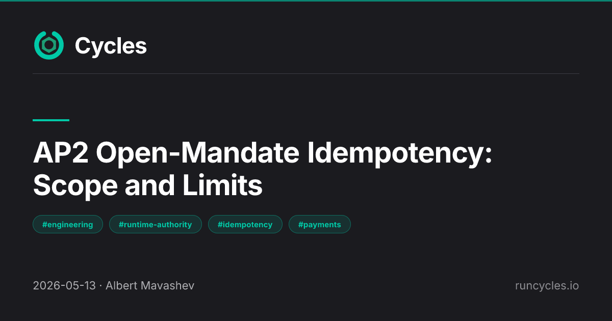 Runtime State Preventing AP2 Open-Mandate Overuse with Runtime Idempotency — Cycles