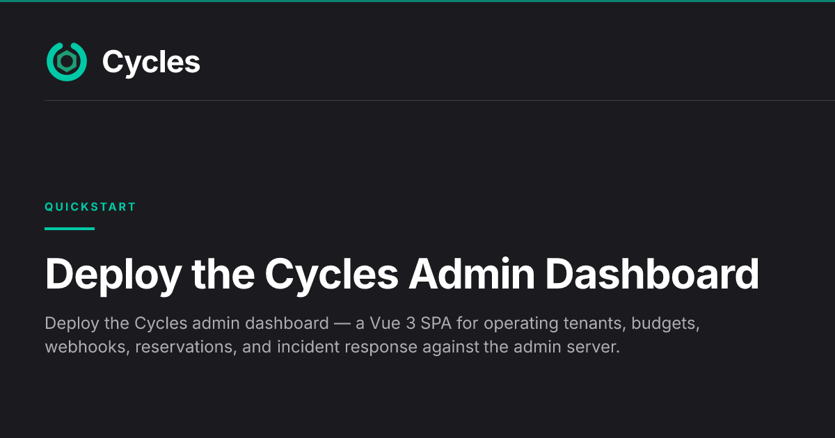 Deploy the Cycles Admin Dashboard